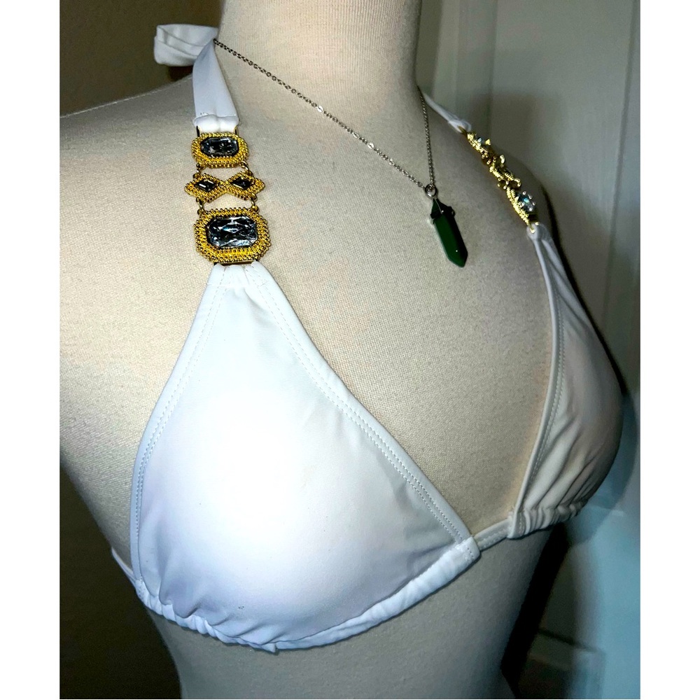 ✨Gold Chains w/ Crystals White Bikini (SET)